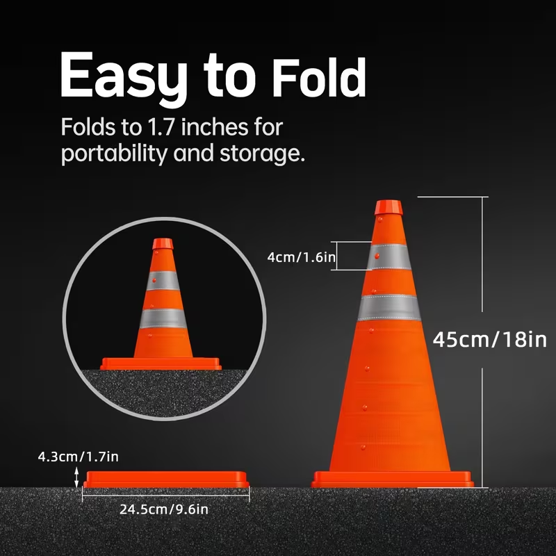 Road Traffic Cone - 45cm Foldable Telescopic Traffic Cones With